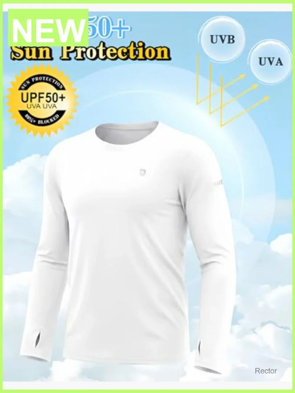 Men's UPF 50+ Sun Protection Long Sleeve Rash Guard Quick Dry UV Athletic